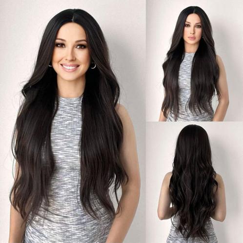 Pruik met superlang donkerbruin haar met slagen zonder pony, Handtassen en Accessoires, Uiterlijk | Haarverzorging, Nieuw, Pruik of Haarverlenging