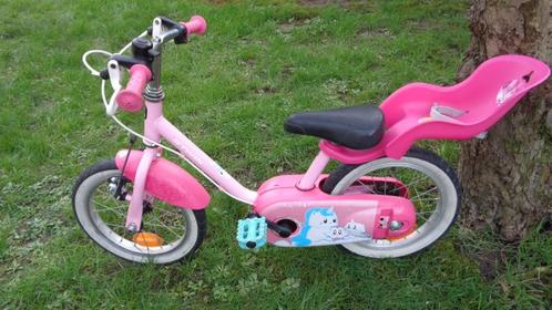 14 inch roze fiets unicorn met poppenmand, Fietsen en Brommers, Fietsen | Meisjes, Zo goed als nieuw, 16 inch, Handrem, Ophalen