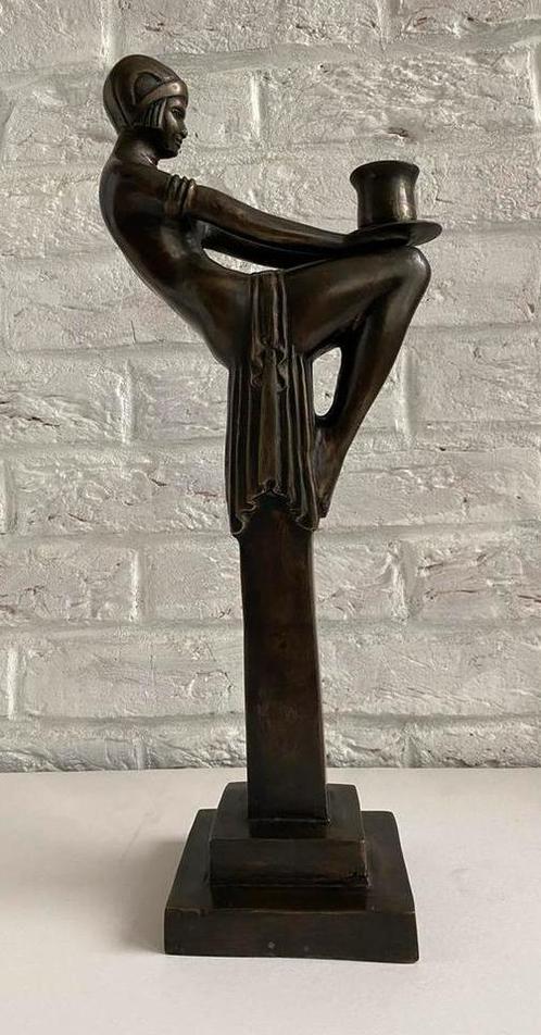 Bougeoir en bronze inspiré de Max Le Verrier Art Deco, Antiek en Kunst, Antiek | Brons en Koper, Brons