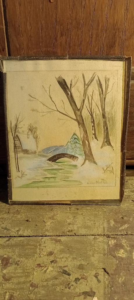 Petite aquarelle sur carton signé A. Van Nuffel, 12x14, n18, Antiquités & Art, Art | Peinture | Classique, Enlèvement