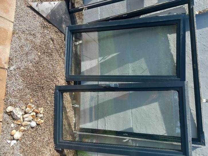 3 aluminium ramen uit verbouwing + deur, Doe-het-zelf en Bouw, Glas en Ramen, Gebruikt, Gevelraam of Ruit, 120 tot 160 cm, 80 tot 120 cm