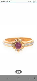 18kt geel goud en wit goud platina ring met robijn & diamant, Handtassen en Accessoires, Ringen, Ophalen of Verzenden, Zo goed als nieuw