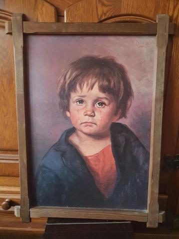 Vintage schilderij van J. Bragolin - Crying Child