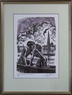 FRANK-IVO VAN DAMME / TIJL & NELE / ZW-W HOUTSNEDE / 60x46cm, Antiek en Kunst, Kunst | Litho's en Zeefdrukken, Ophalen of Verzenden