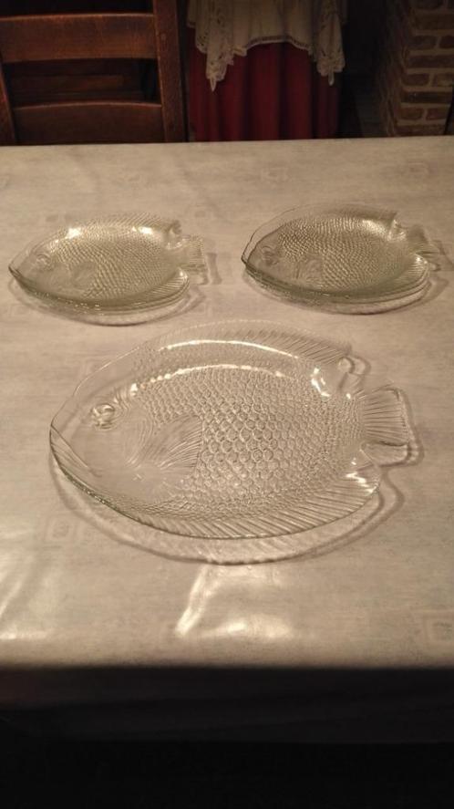 6 glazen visborden+1 grote glazen visschotel-perfecte staat, Huis en Inrichting, Keuken | Servies, Gebruikt, Ophalen