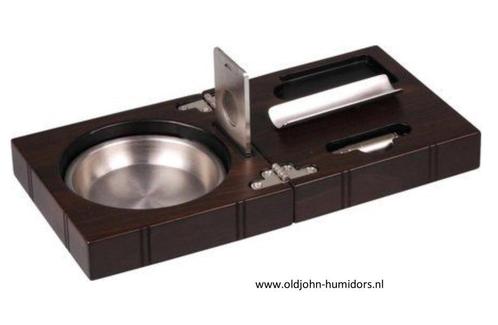 SAB25 ANGELO SIGARENASBAK SET WALNOOT- ASBAK, KNIPPER, BOOR, Verzamelen, Rookartikelen, Aanstekers en Luciferdoosjes, Nieuw, Asbak