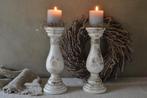 Houten kandelaar balusterkandelaar met vintage look, Neuf, Crème, Bois, Chandelier