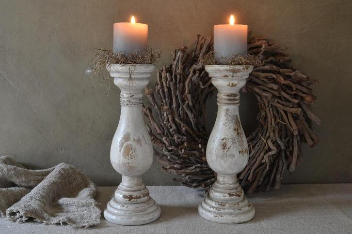 Houten kandelaar balusterkandelaar met vintage look, Huis en Inrichting, Woonaccessoires | Kandelaars en Kaarsen, Nieuw, Kandelaar