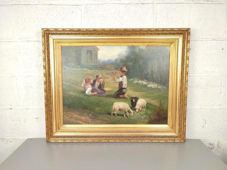 Jane Bonalini - fluitspelende herder, Antiquités & Art, Art | Peinture | Classique, Enlèvement ou Envoi