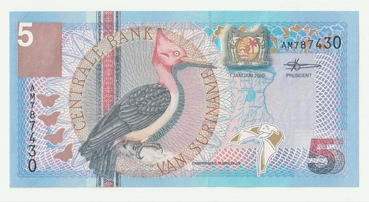 Suriname 5 Gulden bankbiljet 2000 UNC, Postzegels en Munten, Bankbiljetten | Amerika, Ophalen of Verzenden