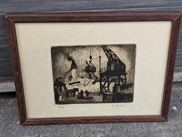 gravure port anvers signe kurt peiser beschikbaar voor biedingen