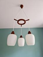 Scandinavische kroonluchter, teakhout & wit glazen, 1960, Antiek en Kunst, Antiek | Verlichting, Ophalen of Verzenden