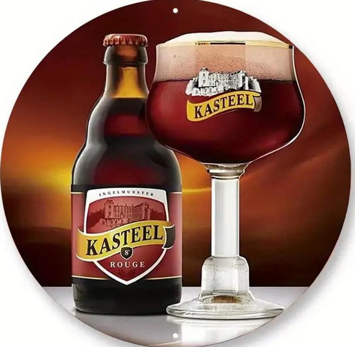 Metalen reclamebord Kasteelbier Rouge retro vintage mancave, Verzamelen, Biermerken, Zo goed als nieuw, Reclamebord, Plaat of Schild