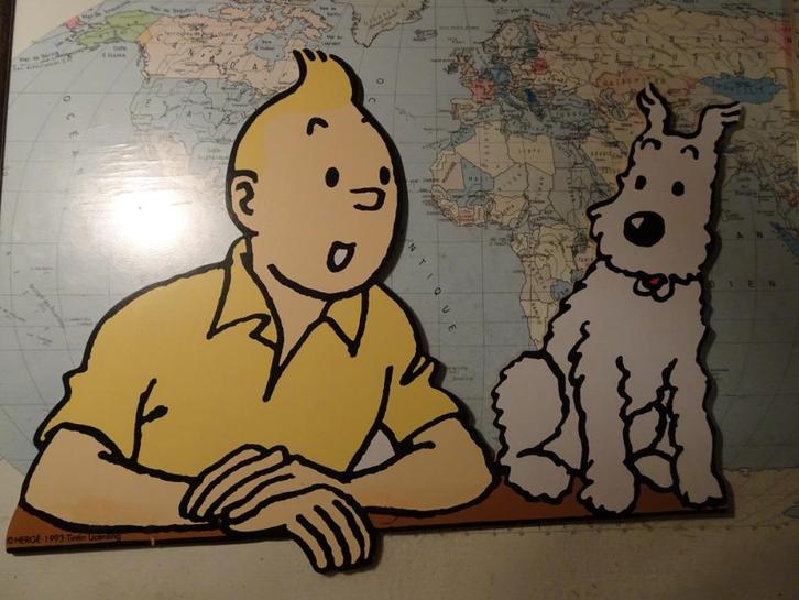 Broek met houten silhouet - Kuifje en Snowy - Hergé, Verzamelen, Stripfiguren, Gebruikt, Plaatje, Poster of Sticker, Kuifje, Ophalen of Verzenden