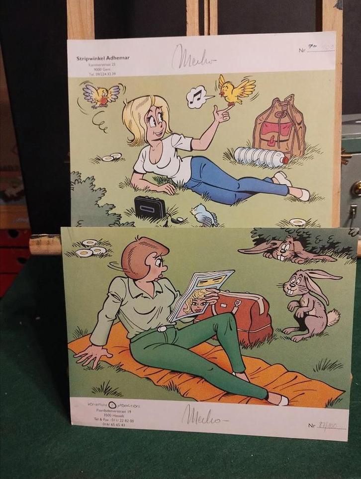 2 ex-librissen kiekeboe reeks : gesigneerd Merho. 100 ex., Verzamelen, Stripfiguren, Zo goed als nieuw, Plaatje, Poster of Sticker