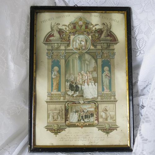 Ancienne estampe de communion française, Antiquités & Art, Curiosités & Brocante, Enlèvement ou Envoi