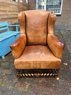 Antieke schapenleren oorfauteuil, Huis en Inrichting, Ophalen, Gebruikt, Leer, Chesterfield