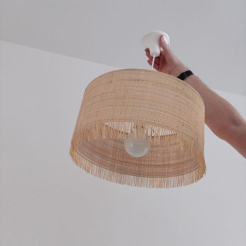 Lampenkap set - Riet - Metaal, Huis en Inrichting, Lampen | Lampenkappen, Zo goed als nieuw, 50 cm of meer, Rond, Crème, Beige