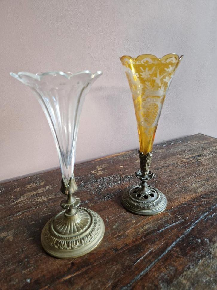 Franse Baccarat Dore bronzen  kristal vaasjes, Antiquités & Art, Antiquités | Verre & Cristal, Enlèvement ou Envoi