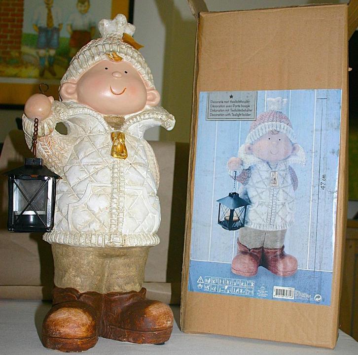 tuinbeeld jongen met lantaarn, Tuin en Terras, Tuinbeelden, Gebruikt, Overige typen, Overige materialen, Ophalen