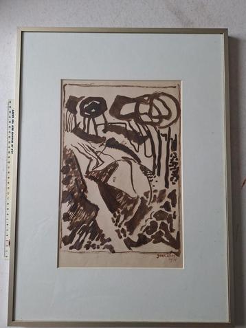 Originele tekening van Jean Nies uit 1971 Bruine compositie  beschikbaar voor biedingen