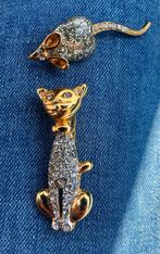 Prachtige vintage broches Kat en muis, Ophalen of Verzenden, Broche