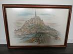 Vintage print van le mont saint michel van Bernadette Voz, Antiek en Kunst, Kunst | Tekeningen en Fotografie, Ophalen