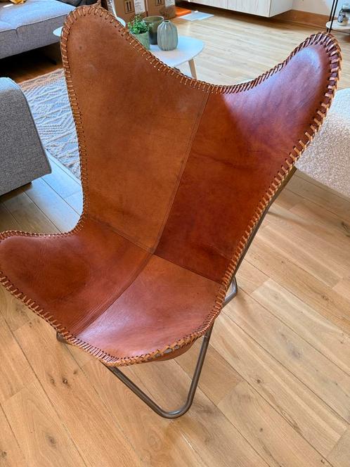 Lederen vlinderstoel – €150, Huis en Inrichting, Stoelen, Zo goed als nieuw, Leer, Ophalen of Verzenden