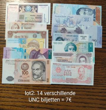 14 billets UNC différents - Monde - 7€ 