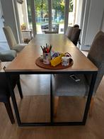 Op maat gemaakte houten tafel met metaal onderstel, Ophalen, Gebruikt, 200 cm of meer, 50 tot 100 cm
