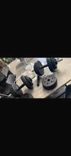 2 dumbells en een verlengsstuk., Sport en Fitness, Ophalen, Zo goed als nieuw