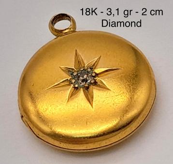 18 karaat geel goud hangertje met diamant 2 cm en 3,1 gram. beschikbaar voor biedingen