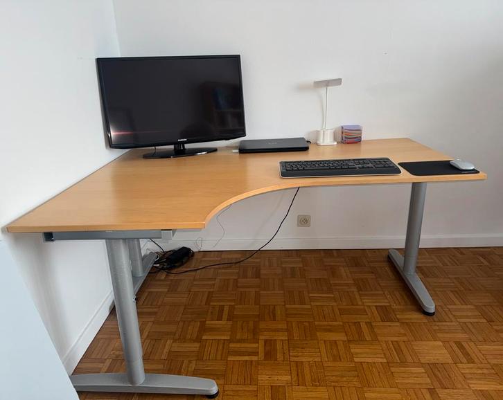 Grand bureau beige et gris, Maison & Meubles, Bureaux, Utilisé, Bureau, Enlèvement