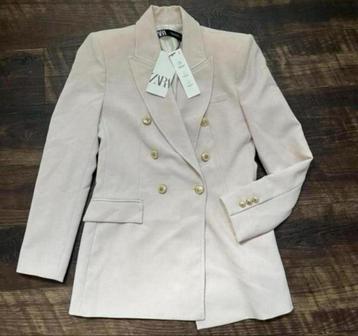 Zara Lange Double Breasted Blazer jack NIEUW S beige-roze beschikbaar voor biedingen