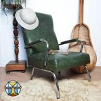 Vintage groene skai fauteuil / 60s Mid Century zetel buizen, Ophalen of Verzenden, Zo goed als nieuw