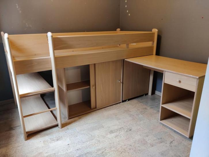 Hoogslaper + bureau + kastje, Kinderen en Baby's, Kinderkamer | Stapelbedden en Hoogslapers, Gebruikt, Halfhoogslaper, Ophalen