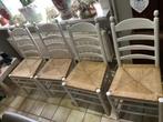 5 mooie wit gekleurde eiken stoelen, met mooie biezen zittin, Comme neuf, Enlèvement ou Envoi