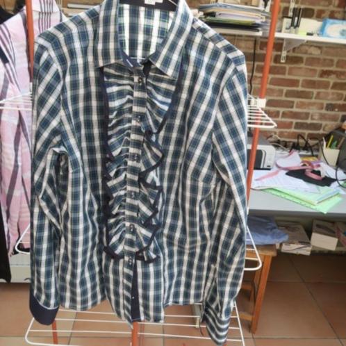 Blouse ruit blauw groen Christiana C. mt 50, Kleding | Dames, Blouses en Tunieken, Zo goed als nieuw, Maat 46/48 (XL) of groter