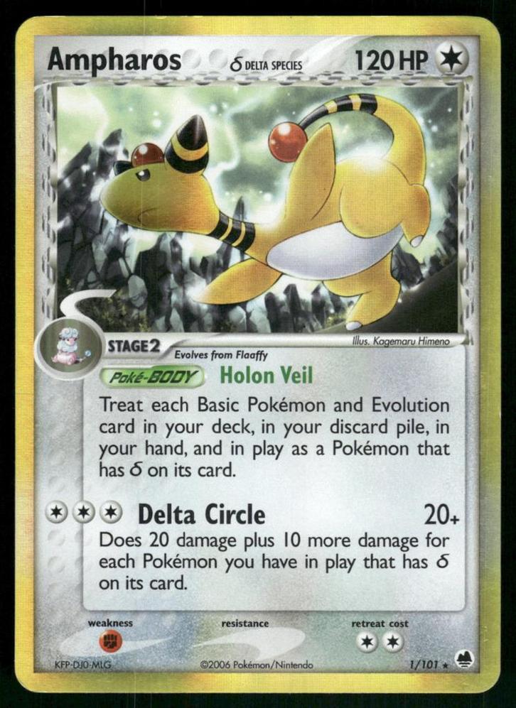 Ampharos δ 1/101 - Dragon Frontiers (Good), Hobby en Vrije tijd, Verzamelkaartspellen | Pokémon, Gebruikt, Verzenden