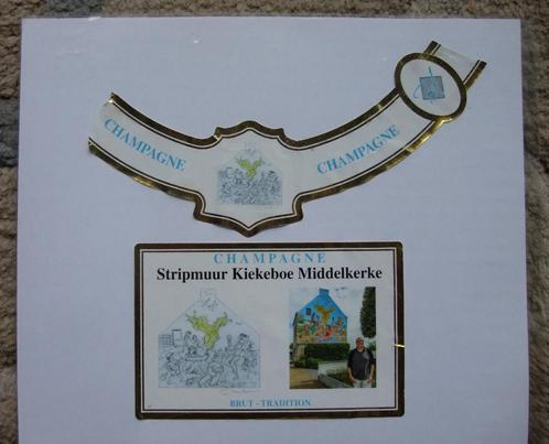 Hennequin Champagne etiket - Stripmuur Kiekeboe Middelkerke, Verzamelen, Wijnen, Champagne, Ophalen of Verzenden