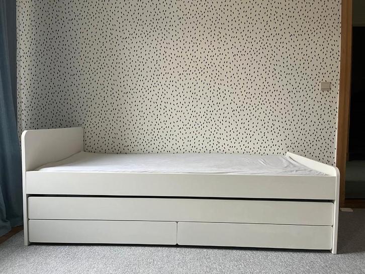 Lit Ikea Slakt blanc, Maison & Meubles, Chambre à coucher | Lits, Utilisé, Une personne, 90 cm, 200 cm, Bois, Blanc, Enlèvement