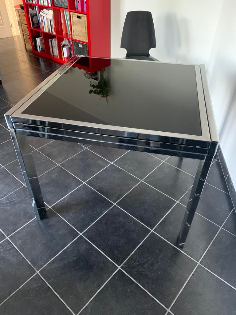 Table moderne en verre et métal, Maison & Meubles, Tables | Tables de salon, Utilisé, 50 à 75 cm, 100 à 150 cm, 100 à 150 cm, Carré