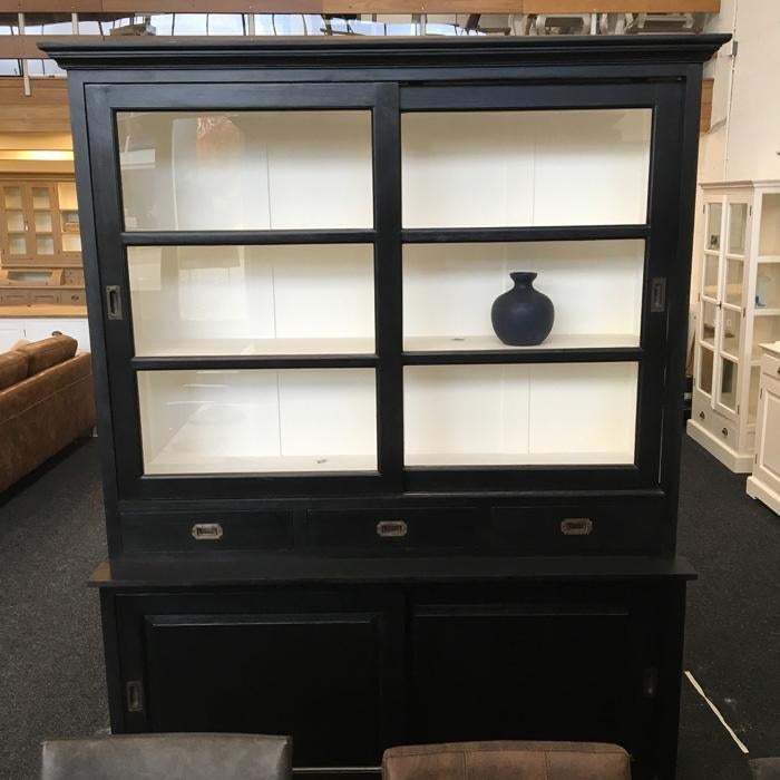 Klassieke buffetkast zwart 170 breed landelijke glas perfect, Neuf, 25 à 50 cm, Enlèvement ou Envoi, Teck