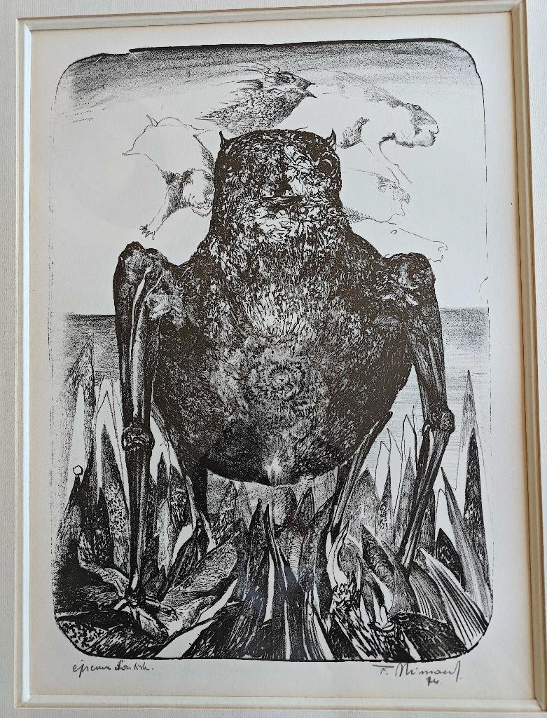 Frans Minnaert, Vogel, lithografie,1974 , EA, Ophalen