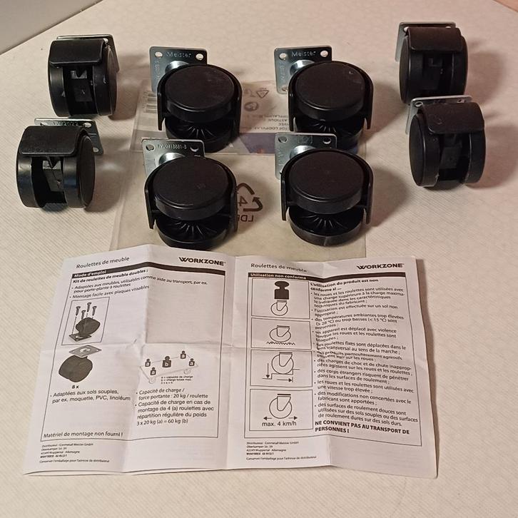 Roulettes pivotantes neuves (4 pour 6 euros), Bricolage & Construction, Roues & Roulettes pivotantes, Neuf, Enlèvement ou Envoi