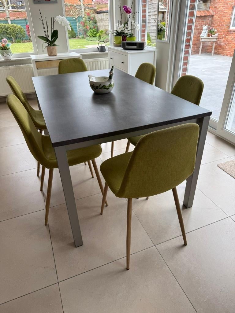 Table de cuisine robuste avec 6 chaises, Maison & Meubles, Enlèvement, Comme neuf, Gris, Tissus