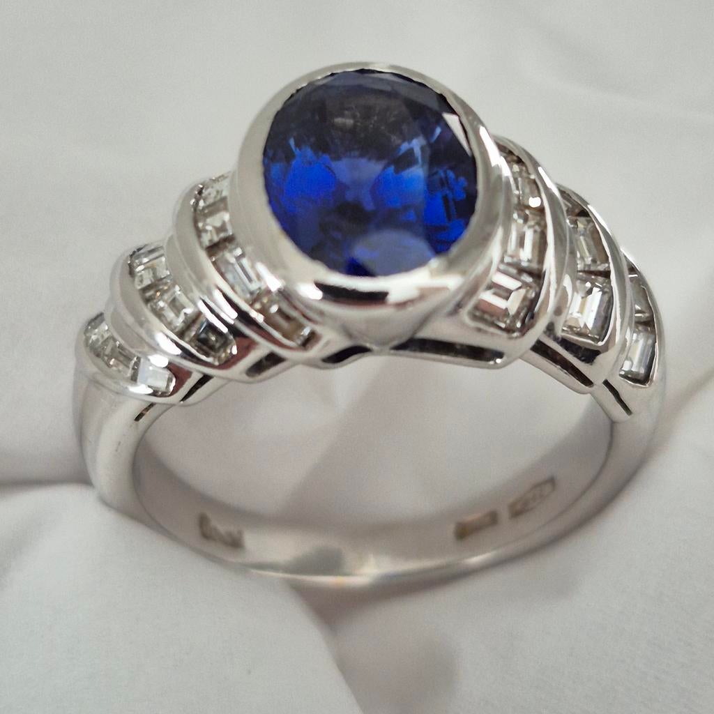 Diamonds & Saphir ring 18 karaat witgoud, Ophalen, Wit, Zo goed als nieuw, Met edelsteen