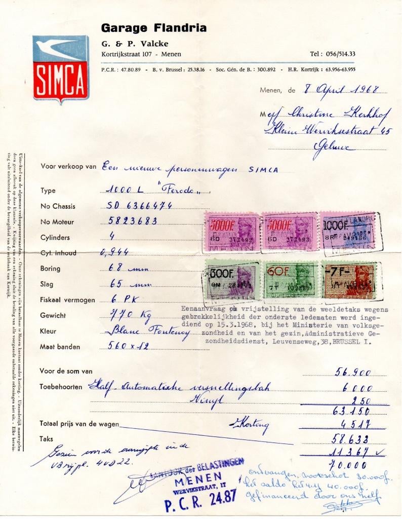 oude facturen Menen, Ophalen of Verzenden