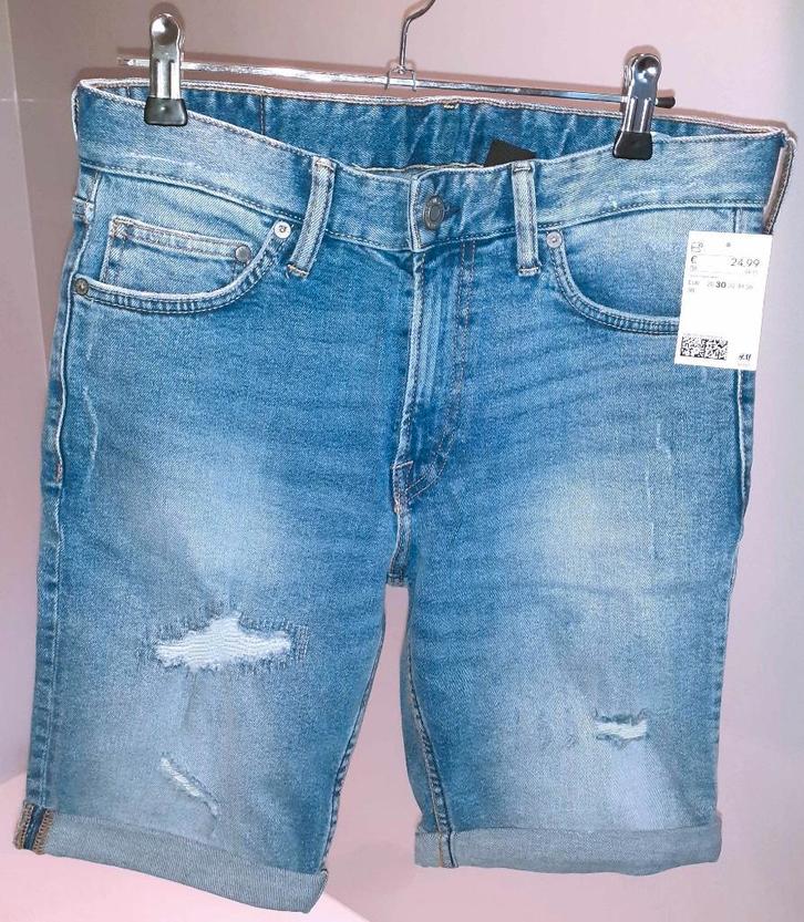 short heren trashed denim blauw H&M Slim Fit 30, Kleding | Heren, Broeken en Pantalons, Nieuw, Maat 46 (S) of kleiner, Blauw, Ophalen of Verzenden