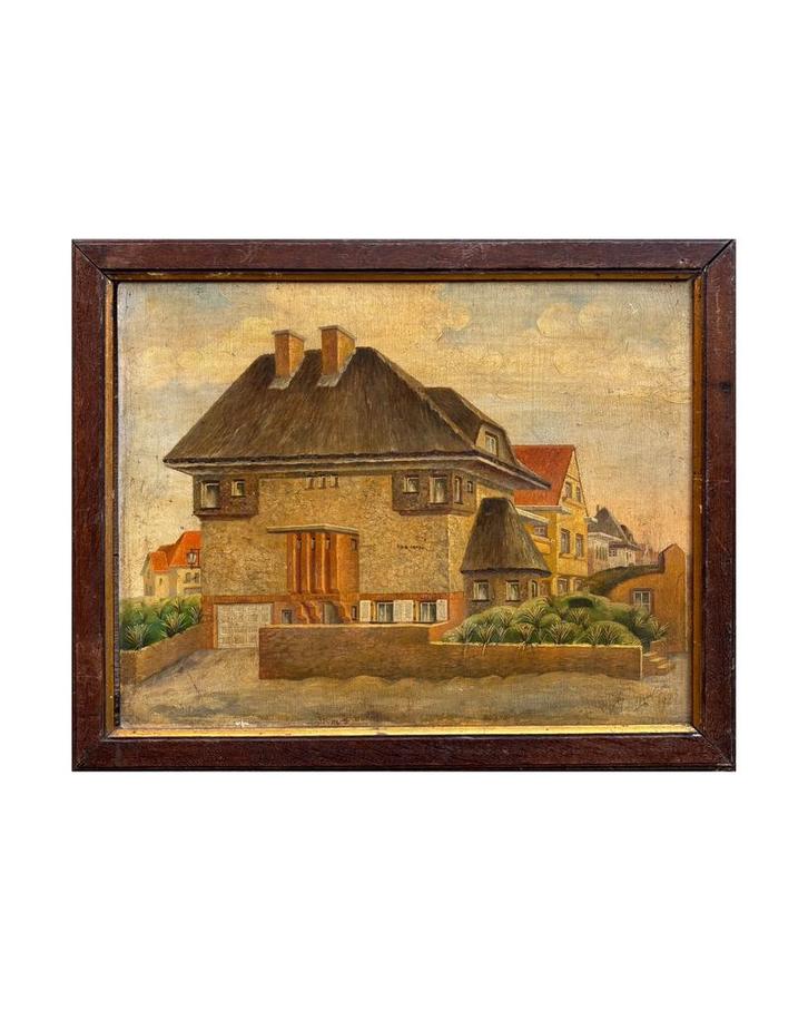 Olieverfschilderij op hout van “Villa Lusot” in Knokke, Antiek en Kunst, Kunst | Schilderijen | Klassiek, Ophalen